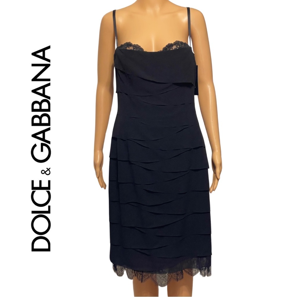 Dolce & Gabbana Black Silk Chiffon Lace Corset Slip Dress Size IT 46 (US 12) NWT